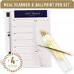 navy blue magnetic meal planner bundle - 6"x9" weekly notepad with perforated grocery shopping list, 4 slim ballpoint pens in gift box (metallic gold finish, black ink) logo