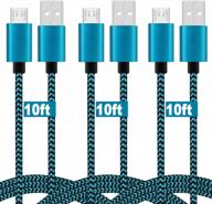 3 pack 10ft micro usb charger cable for ps4 controller, fast nylon braided durable cord for samsung galaxy s7/s6/edge s5 note 5 4 lg g4 htc camera - black & blue logo