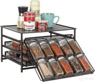 🌶️ pinpon 3-tier spice rack organizer for cabinet, 30-grid seasoning drawer organization, pull-out condiment shelf for kitchen countertop cupboard pantry - brown logo