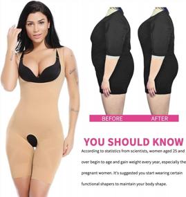 img 2 attached to SLIMBELLE Seamless Firm Tummy Control Shapewear Bodysuit With Open Bust And Mid-Thigh Coverage - Grey Full Body Shaper For Dress-Up