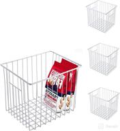 🧺 deep wire farmhouse storage baskets for refrigerator freezer, kitchen, pantry, cabinet, car, bathroom - pearl white, 4 pack логотип