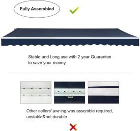 img 1 attached to Commercial-Grade Fully Assembled Retractable Patio Awning, 15'X10' In Navy Blue - 100% Quality 280G Polyester Window And Door Sunshade Shelter For Decks, Balconies, And More - Diensweek P100 Series