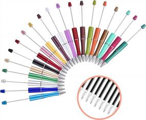 img 4 attached to 20-Piece Plastic Beadable Pen Set With Assorted Colorful Beads And Black Ink For DIY Gifts.