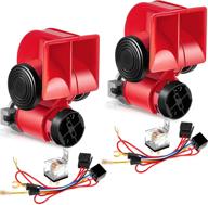 🚢 2-pack 12v 150db truck train horns - ultra loud snail air horns kit with relay harness for vehicles - high-volume electric train horn for trucks, cars, motorcycles, boats, and ships - horn with wire (red) логотип