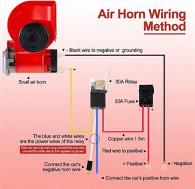 img 2 attached to 🚢 2-Pack 12v 150dB Truck Train Horns - Ultra Loud Snail Air Horns Kit with Relay Harness for Vehicles - High-Volume Electric Train Horn for Trucks, Cars, Motorcycles, Boats, and Ships - Horn with Wire (Red)