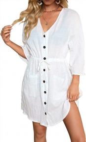 img 4 attached to Button Down Women'S Beach Coverup Tunic Dress - Bsubseach Summer Swimsuit Cover Up