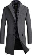 men's wool blend winter coat with detachable scarf, slim fit long business jacket logo