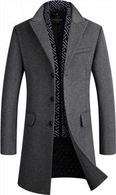 img 4 attached to Men'S Wool Blend Winter Coat With Detachable Scarf, Slim Fit Long Business Jacket