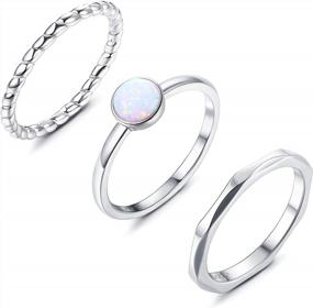 img 4 attached to Milacolato 3 Pcs 925 Sterling Silver Opal Hammered Twisted Stacking Ring Set For Women Platinum Plating Smooth Skinny Band Comfort Fit Size 5-9 Rings.