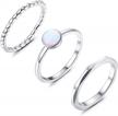 milacolato 3 pcs 925 sterling silver opal hammered twisted stacking ring set for women platinum plating smooth skinny band comfort fit size 5-9 rings. logo