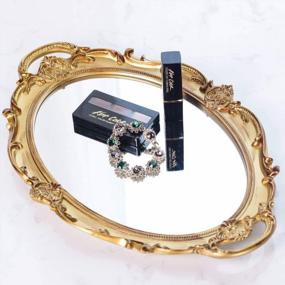 img 3 attached to 🔍 Zosenley Gold Polyresin Ellipse Antique Decorative Mirror Tray - Makeup, Jewelry & Serving Organizer - 9.8”x 14.6” Size