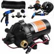 high-performance rv water pump: 5.3 gpm, 12v diaphragm pump with 70 psi and 25 ft. coiled hose for boats, caravans, rvs, yachts - ideal for washdowns and marine use logo