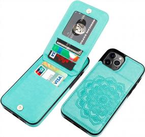 img 4 attached to Protective And Convenient IPhone 12 Pro Max Case With Wallet And Card Holder - Embossed Mandala Pattern Flower Design, 5 Card Slots, Kickstand And Shockproof Flip Cover In Green