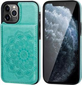 img 3 attached to Protective And Convenient IPhone 12 Pro Max Case With Wallet And Card Holder - Embossed Mandala Pattern Flower Design, 5 Card Slots, Kickstand And Shockproof Flip Cover In Green