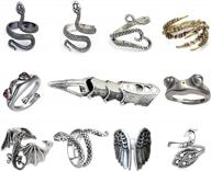 hsarsup 11 pcs vintage frog rings cute animal open ring retro snake rings set full finger ring statement biker punk rings for women girls men (11pcs) logo