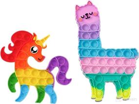 img 4 attached to 🦄 Soothing Mind Silicone Push Pop It Bubble Stress Relief Toy for Unisex Kids and Adults - Smiling Unicorn & Alpaca Design