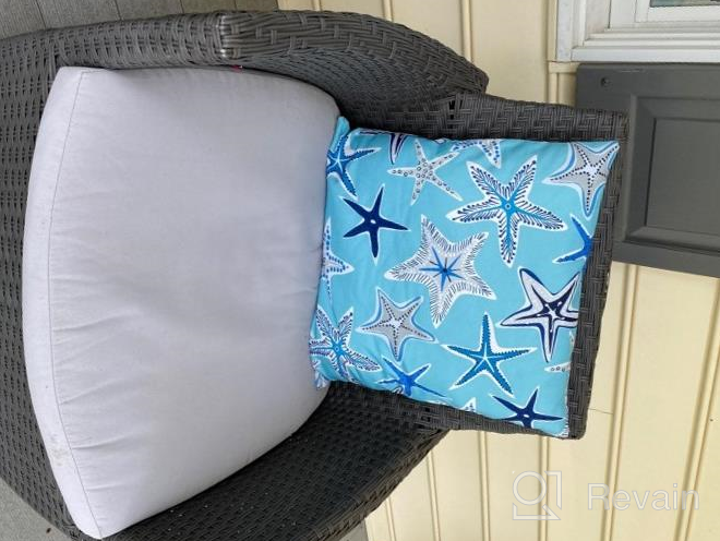 img 1 attached to ZUEXT Aqua Starfish Nautical Throw Pillow Covers 16X16 Inch Set Of 2, Double Sided Cotton Linen Polyester Ocean Sea Life Starstruck Outdoor Coastal Boat Pillowcase For Sofa Beachy Pirate Home Decor ¡­ review by Glen Sprout