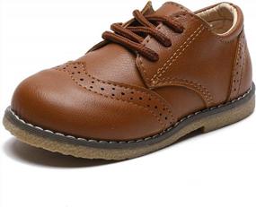 img 4 attached to Stylish PU Leather Lace-Up Dress Shoes For Toddlers - Perfect For Weddings, School Uniforms, And Formal Occasions