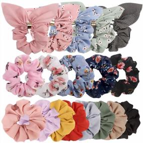 img 4 attached to 18 Pack Of Cute Chiffon Flower Hair Scrunchies - Jaciya Elastic Hair Ties Ropes For Women Ponytail Holders