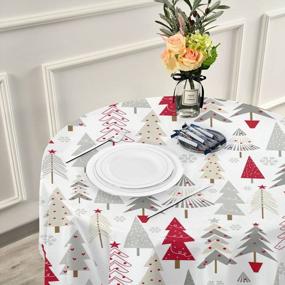 img 2 attached to Waterproof Polyester Tablecloth For Kitchen Dining Table, Buffet Parties, And Camping - XUWU Christmas Tree Design - 60 Inch Round Table Cover