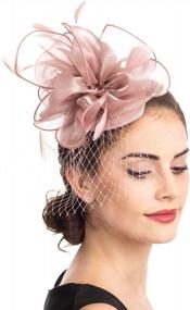 img 1 attached to Women'S Fascinator Hair Clip Hat Bowler Feather Flower Veil Wedding Party Tea Hat