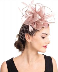img 2 attached to Women'S Fascinator Hair Clip Hat Bowler Feather Flower Veil Wedding Party Tea Hat