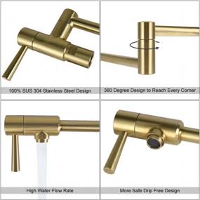 img 3 attached to Stainless Steel Wall-Mounted Kitchen Sink Faucet With Two Handles & Folding, Stretchable Arm - CWM Brushed Gold Pot Filler Faucet, Perfect For Commercial Use And Single Hole Applications