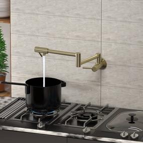 img 1 attached to Stainless Steel Wall-Mounted Kitchen Sink Faucet With Two Handles & Folding, Stretchable Arm - CWM Brushed Gold Pot Filler Faucet, Perfect For Commercial Use And Single Hole Applications