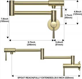 img 2 attached to Stainless Steel Wall-Mounted Kitchen Sink Faucet With Two Handles & Folding, Stretchable Arm - CWM Brushed Gold Pot Filler Faucet, Perfect For Commercial Use And Single Hole Applications