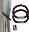 stylish brown magnetic curtain tiebacks - set of 2, decorative window drapery holdbacks for blackout and sheer window treatments, durable weave tie back holders logo