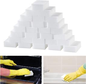 img 4 attached to 🧽 50-Pack Melamine Sponge Sheets, Chemical-Free Foam Cleaner for Bathroom, Kitchen, and More - Ideal for Shower Glass, Dishes, Stove, Bathtub, Tile, and Shoe Cleaning
