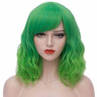 green synthetic short wavy wig with bangs for women - perfect for st. patrick's day, halloween and cosplay parties - mersi s042gr logo