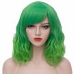 green synthetic short wavy wig with bangs for women - perfect for st. patrick's day, halloween and cosplay parties - mersi s042gr logo