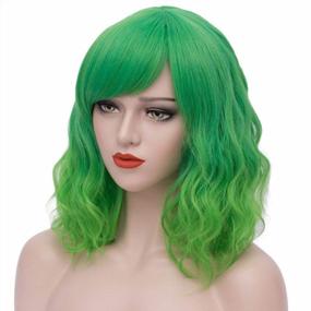 img 1 attached to Green Synthetic Short Wavy Wig With Bangs For Women - Perfect For St. Patrick'S Day, Halloween And Cosplay Parties - Mersi S042GR