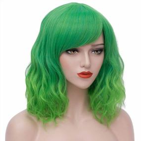 img 2 attached to Green Synthetic Short Wavy Wig With Bangs For Women - Perfect For St. Patrick'S Day, Halloween And Cosplay Parties - Mersi S042GR