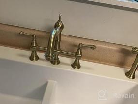 img 5 attached to Antique Brass 2-Handle 8" Centerset Bridge Kitchen Faucet 360° Swivel Vintage Tap WOWOW Gold