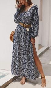 img 2 attached to Bohemian Chic: Bagheat Women'S Printed Maxi Dress With V Neck And Long Sleeves