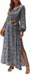 bohemian chic: bagheat women's printed maxi dress with v neck and long sleeves logo