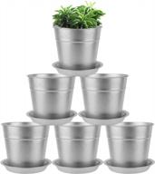 stylish and practical: 6-pack vensovo 4-inch metal plant pots with saucers and drainage hole for perfect planting and weddings logo
