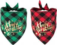 2 pack christmas pet bandana: classic buffalo plaid & santa snowman print logo