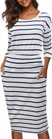 img 4 attached to Women'S 3/4 Sleeve Round Neck Pencil Dress - Hips-Wrapped Office Casual Wear By Moyabo