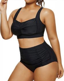 img 2 attached to Plus Size Two Piece Swimsuit High Waisted Vintage Twist Front Retro Bikini Ruched Bottom Women'S Bathing Suit