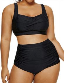 img 4 attached to Plus Size Two Piece Swimsuit High Waisted Vintage Twist Front Retro Bikini Ruched Bottom Women'S Bathing Suit