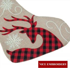 img 2 attached to HAUMENLY Рождественский чулок из мешковины, классический красный и черный клетчатый рождественский носок с оленями для украшения домашней вечеринки