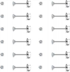 img 4 attached to Stylish And Durable: 12 Pairs Of Flat Back Cartilage Earrings For Women And Men - 316L Surgical Steel With Round CZ Studs In 2-5Mm Sizes - Ideal For Tragus, Helix And Piercing Jewelry (20G)