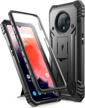 oneplus 7t defender case: revolution series, poetic rugged cover with kickstand, dual-layer protection and built-in-screen protector, shockproof, black logo