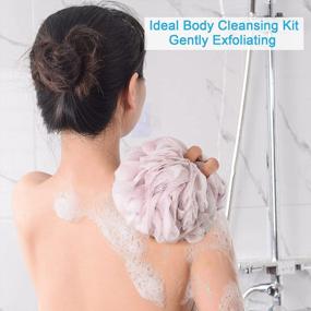 img 2 attached to 4-Pack AmazerBath Exfoliating Body Scrubber Loofah Sponge Bath Shower Pouf Sponges - 75G/PCS Grey Blue Pink White