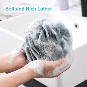 img 3 attached to 4-Pack AmazerBath Exfoliating Body Scrubber Loofah Sponge Bath Shower Pouf Sponges - 75G/PCS Grey Blue Pink White