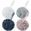 4-pack amazerbath exfoliating body scrubber loofah sponge bath shower pouf sponges - 75g/pcs grey blue pink white logo