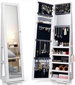 img 4 attached to Valentines Day Gift: TWING 360° Jewelry Armoire W/ Mirror, Full Length Cabinet & Soft Velvet Interior - Marble White